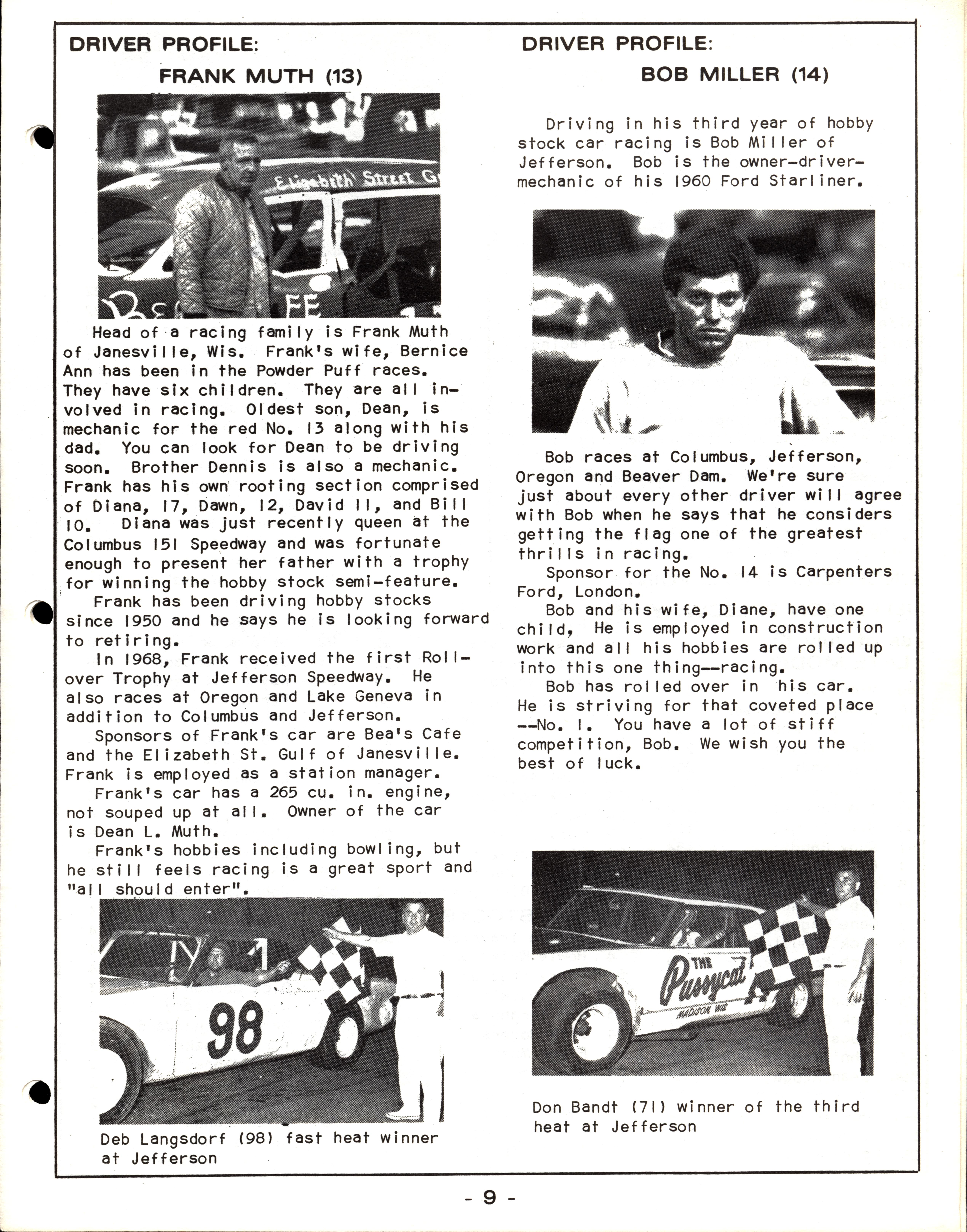 Checkered Flag Racing News July 17, 1969 back cover